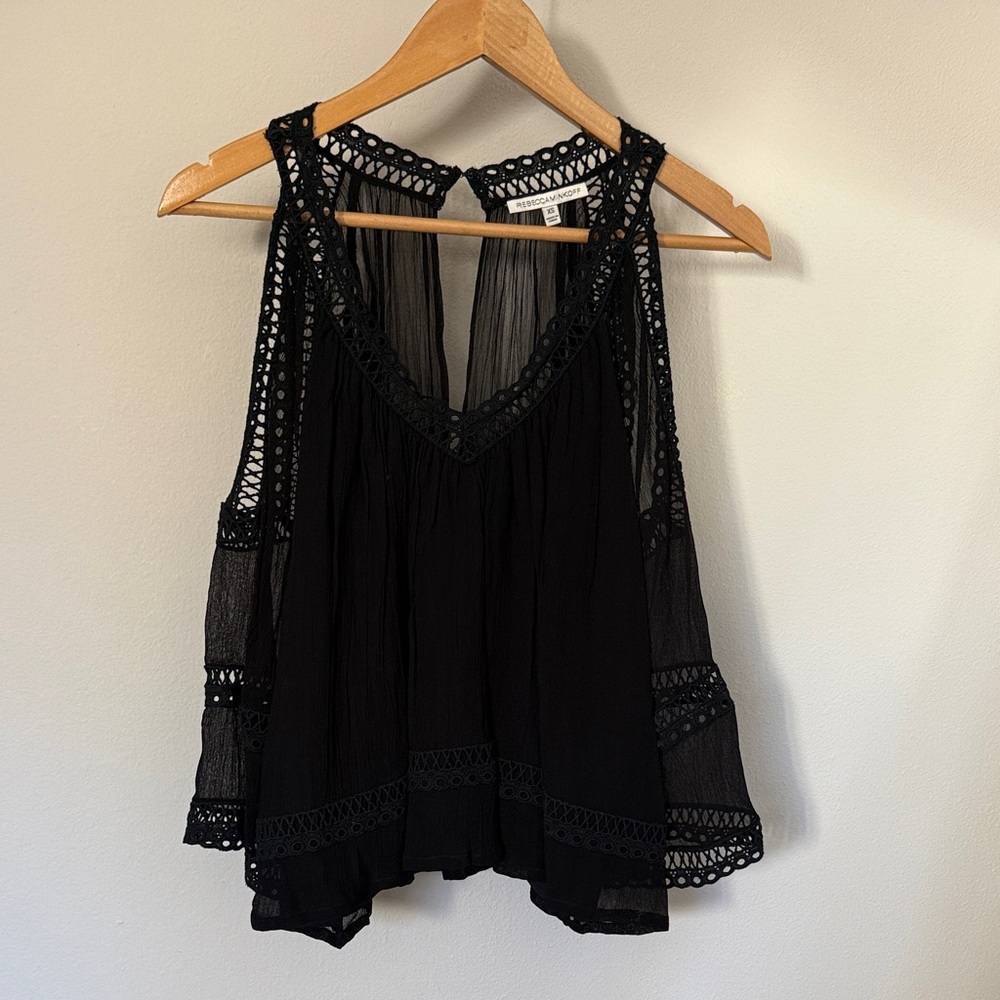 Rebecca Minkoff Black Sheer Lace Blouse